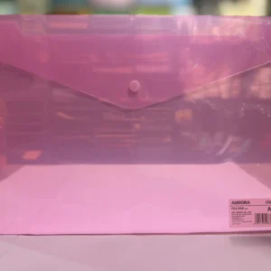 Sobre plástico con broche horizontal rosado transparente