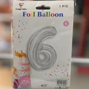 Globo numero 6 plateado 32”