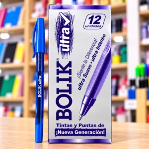 Caja 12 lapiceros bolik ultra medio Azul