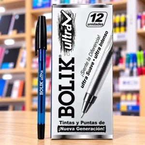 Caja 12 lapiceros bolik ultra medio Negro