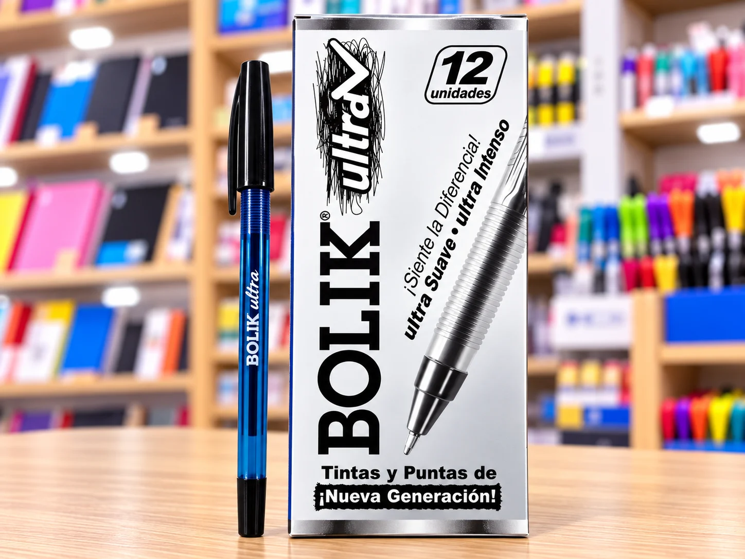 Caja 12 lapiceros bolik ultra medio Negro