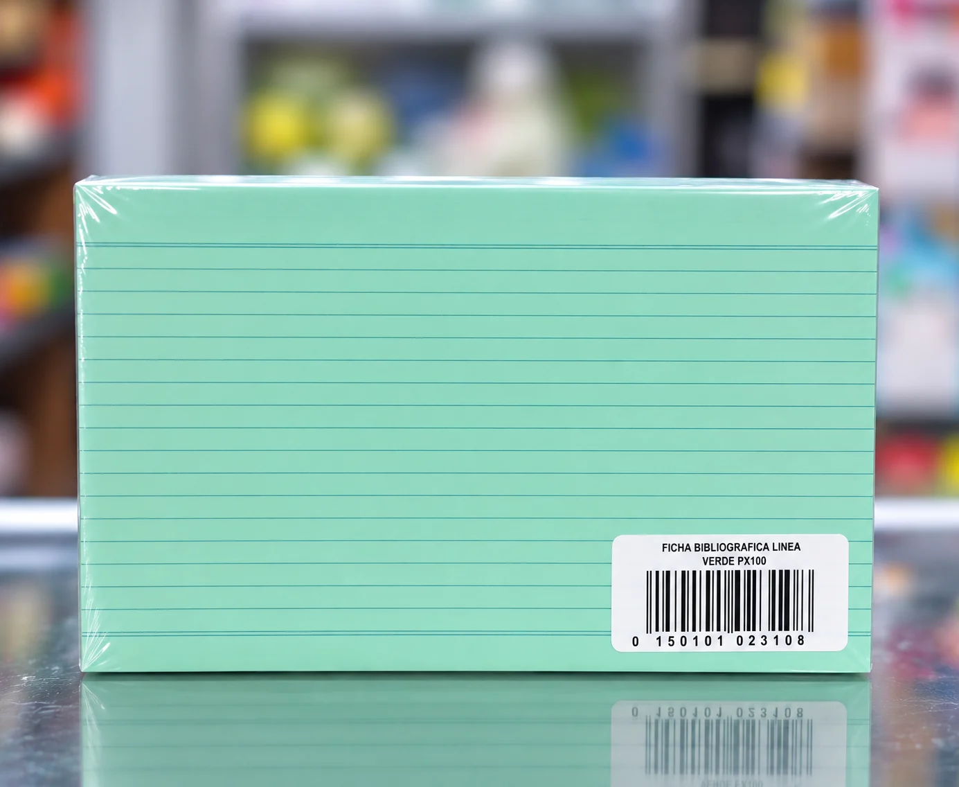 Ficha bibliografica con linea verde 5*8 x ciento