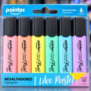 Resaltadores pastel punta biselada 6 colores No. HL-210 Pointer