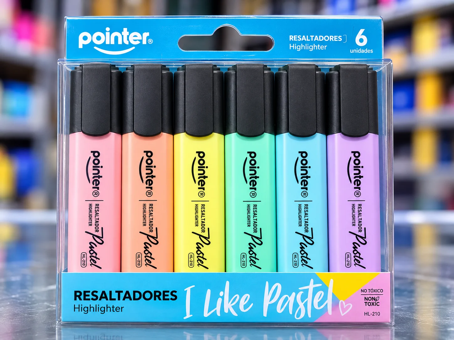 Resaltadores pastel punta biselada 6 colores No. HL-210 Pointer