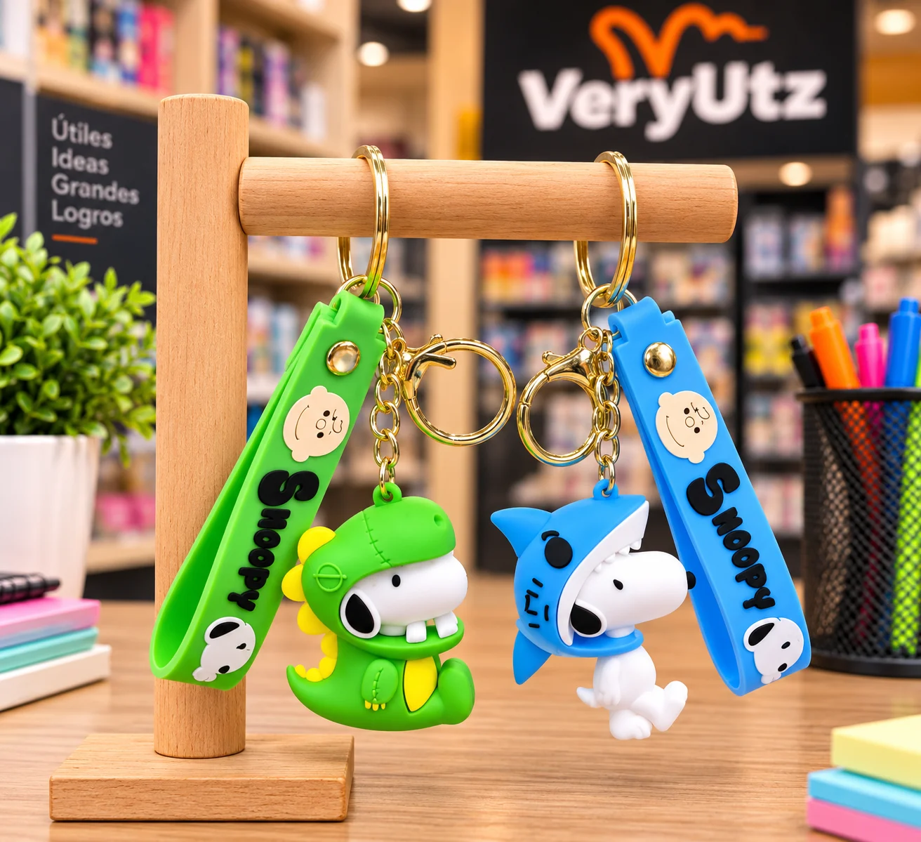 Llaveros Snoopy con trajes cocodrilo/tiburon