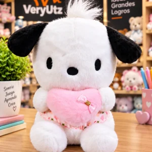 Peluche perrito oreja negra con corazon rosado