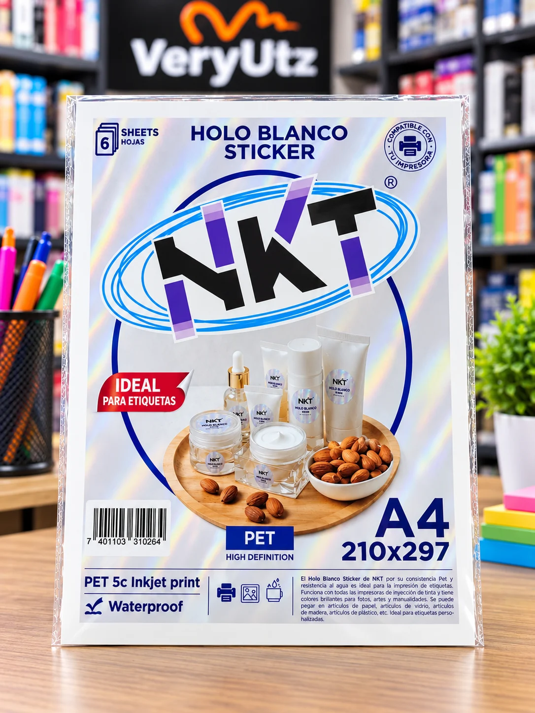 Papel Holo Blanco sticker 6 Hojas NKT