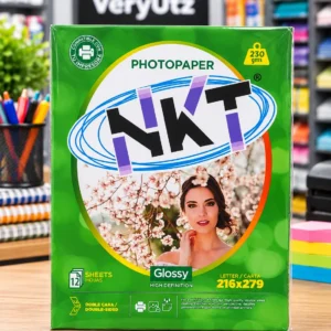 Paquete papel foto doble cara brillante 230g. 12 hojas NKT verde