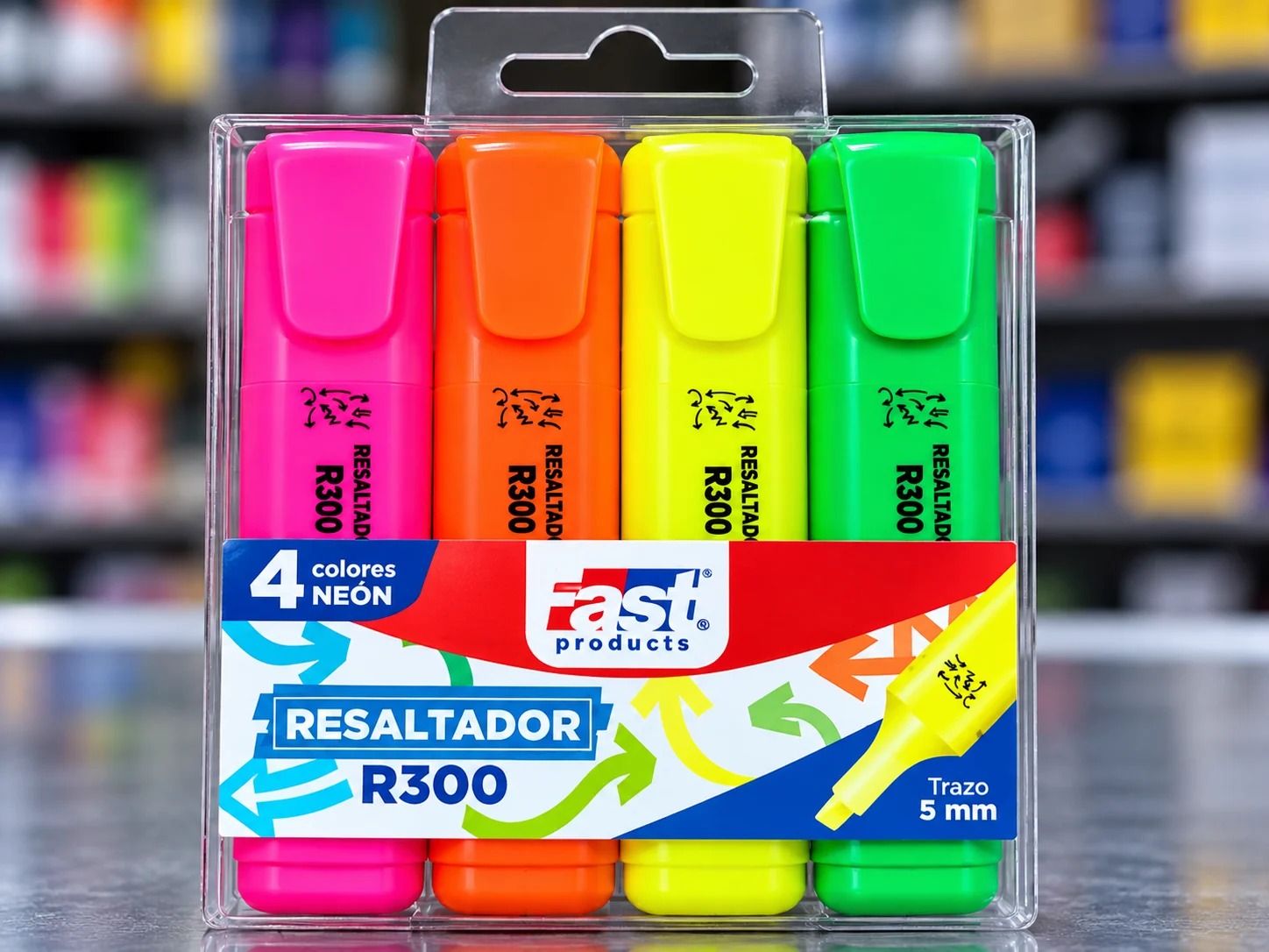 Resaltador R300 neon FAST 4 unidades grande