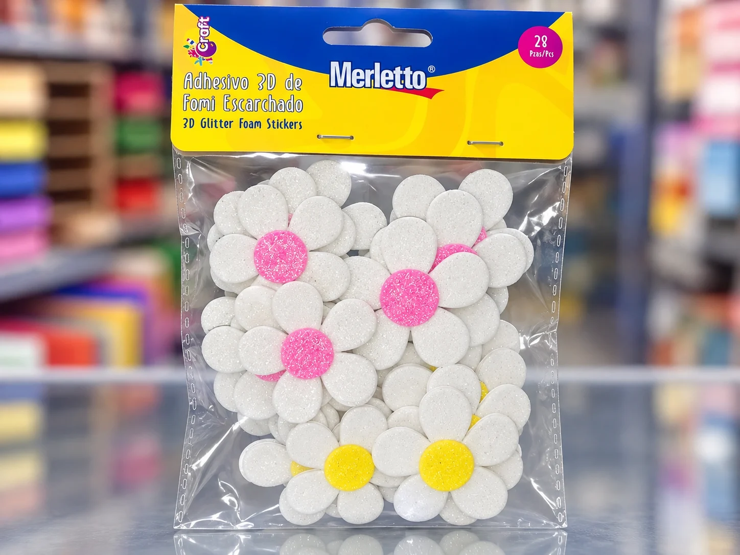 Figuras foamy adhe flores blanca polen amarrillo/rosada No.785-8944106
