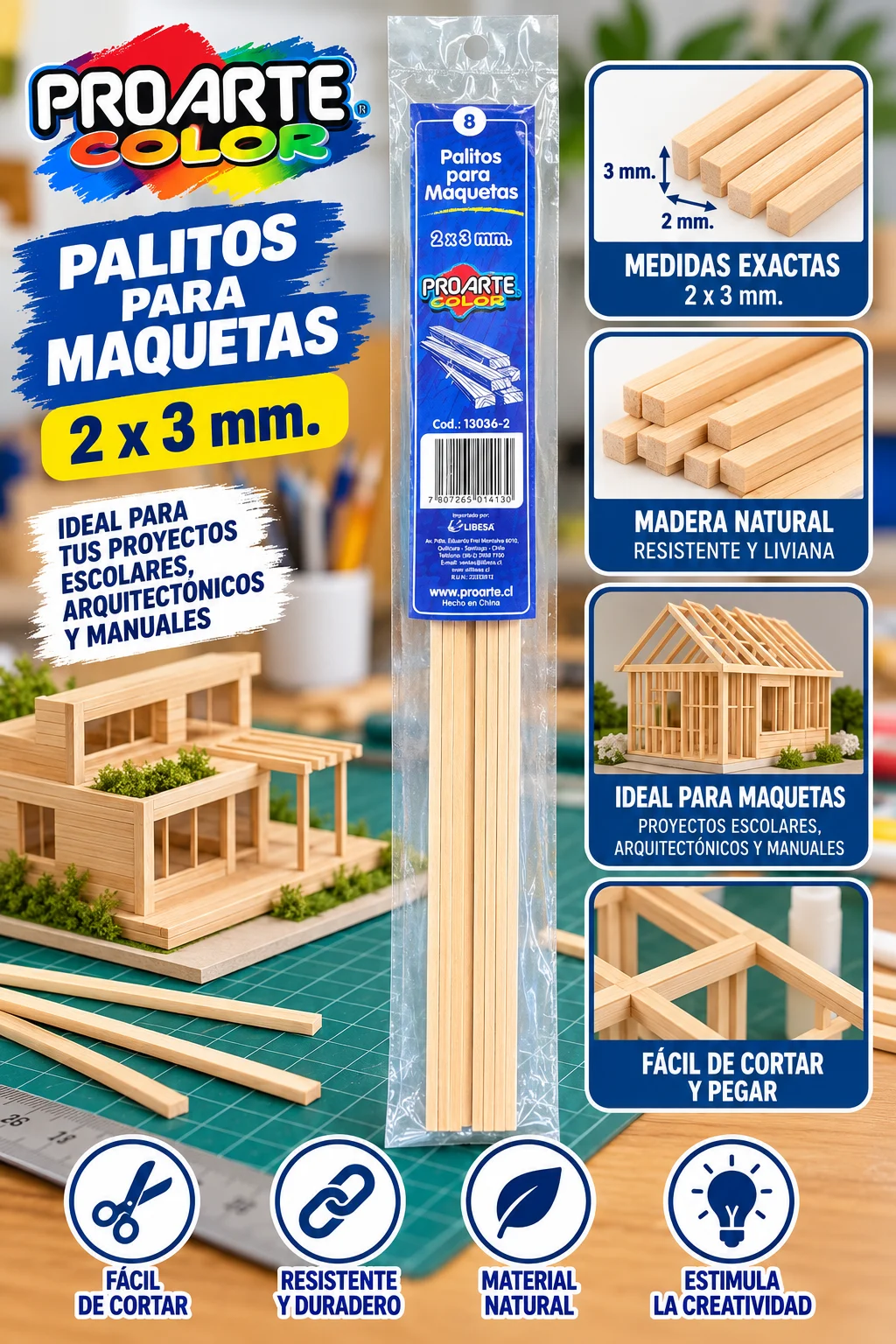 10 Palitos para maquetas 1x2mm proarte
