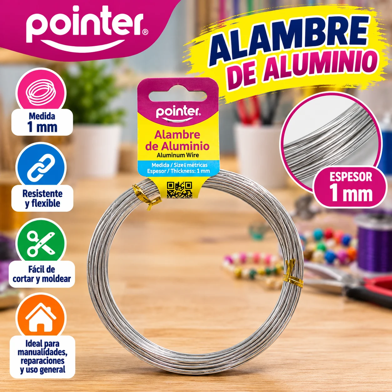 Alambre de aluminio PLATEADO 8 mts ANC-1801