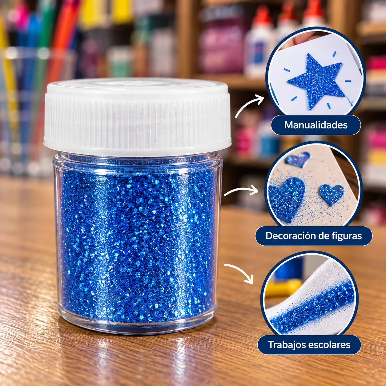 Brillantina / diamantina en frasco azul