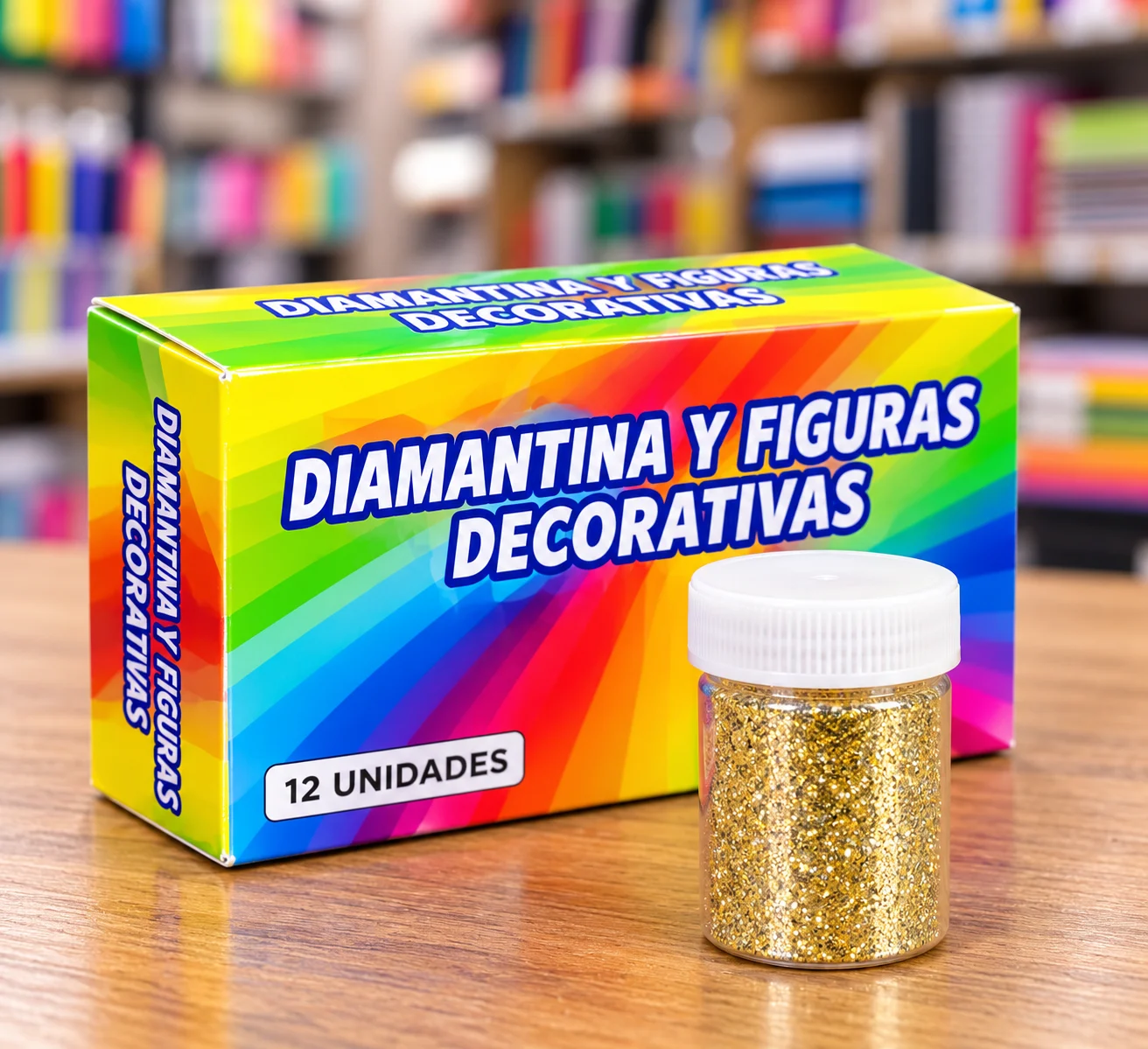 Brillantina / diamantina en frasco dorado unidad