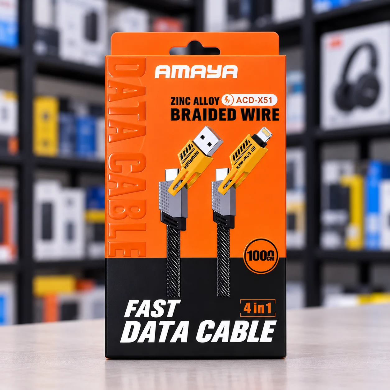 Cable 4 en 1 carga rapida USB-A, USB-C y Lightning iPhone ACD-X51 Amaya