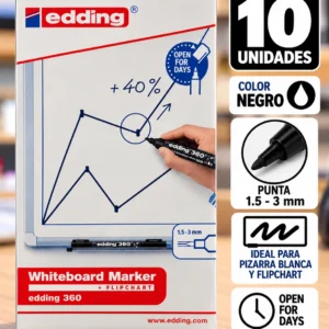 Caja 10 Marcadores para pizarra NEGRO edding 360