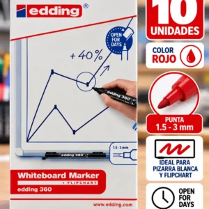 Caja 10 Marcadores para pizarra ROJO edding 360