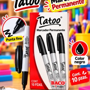 Caja 10 marcadores permanentes Tatoo NEGRO
