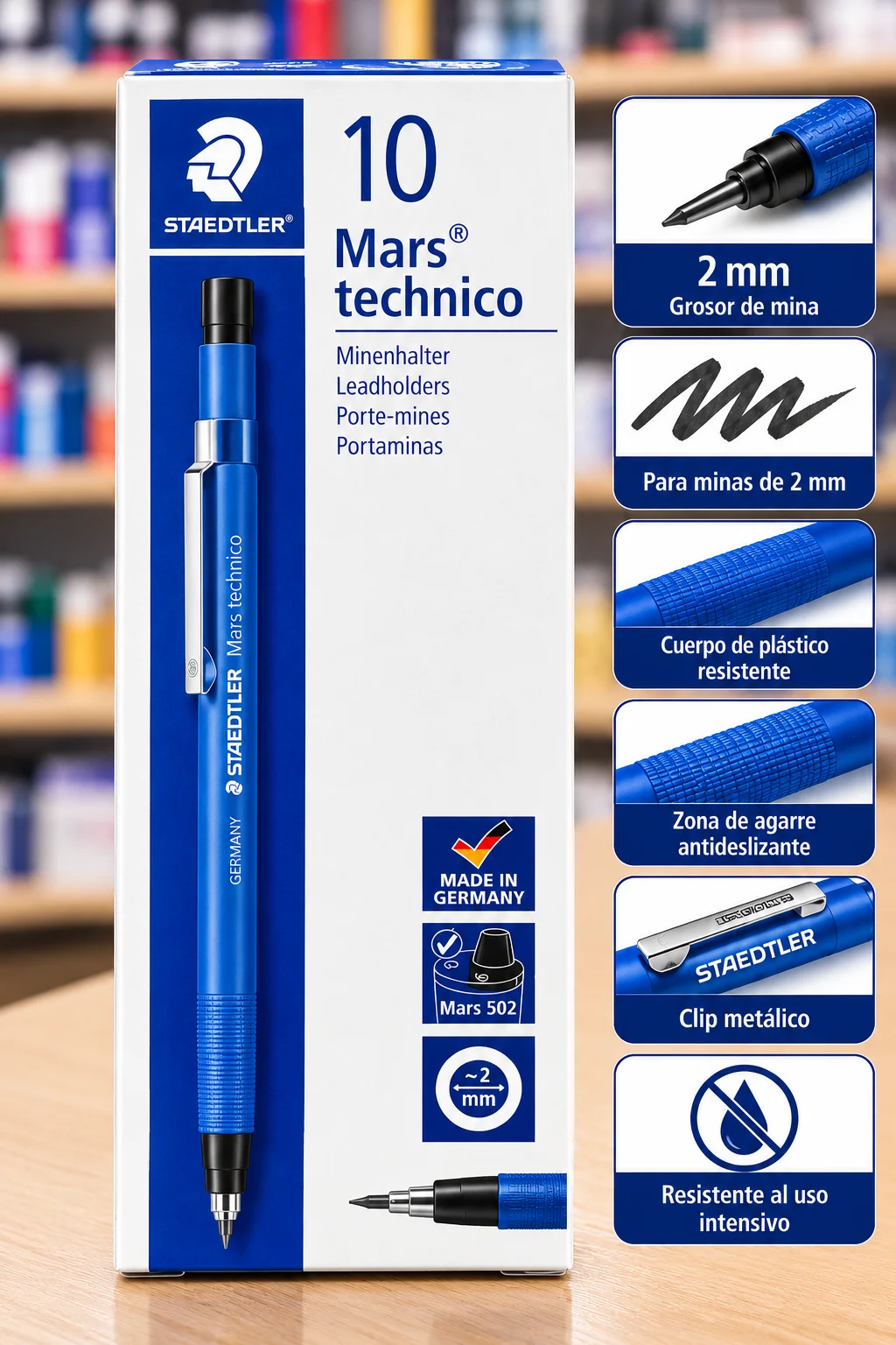 Caja 10 portaminas universal plastico 2mm Staedtler