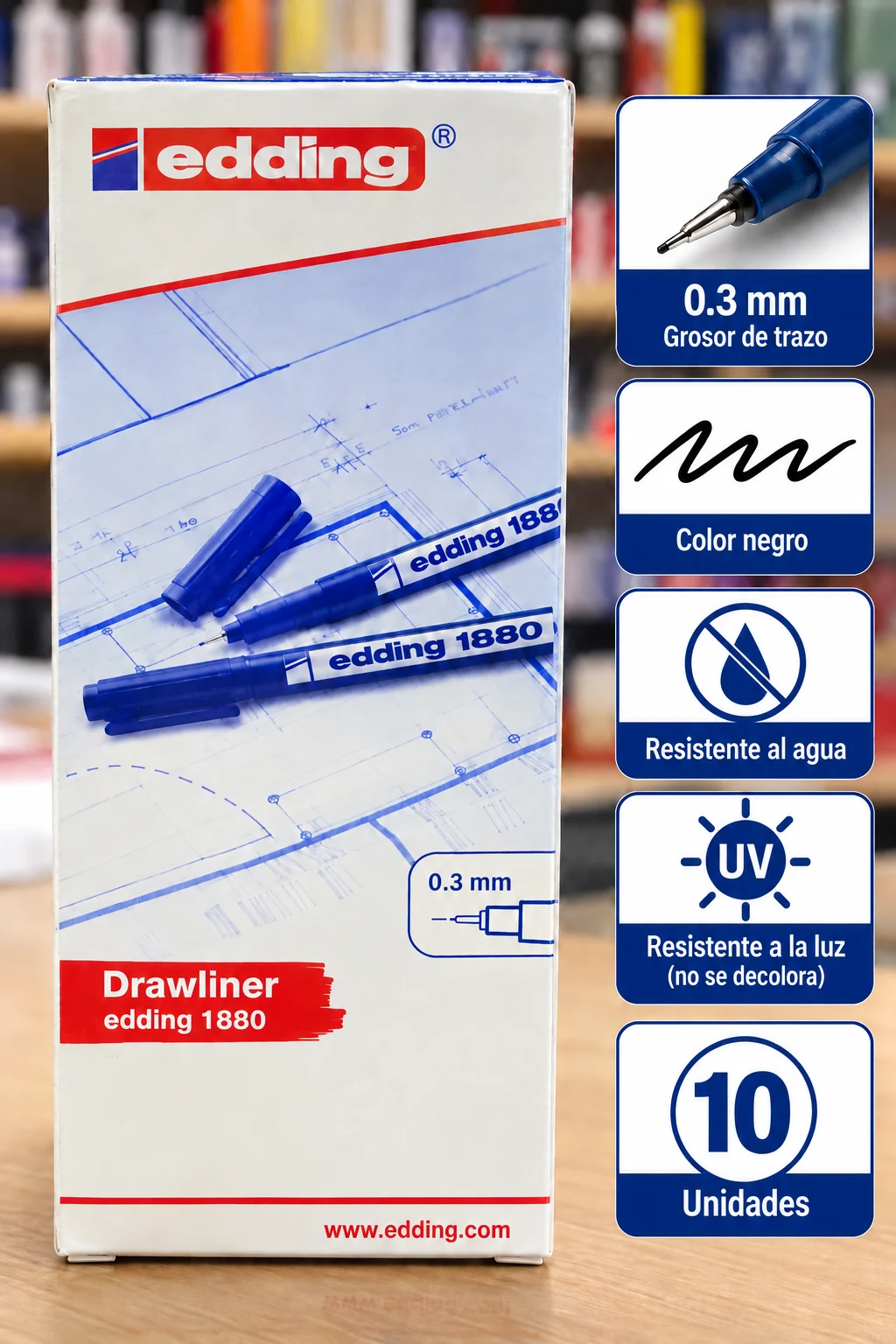 Caja 10 rapidografos desechable 0.3 edding