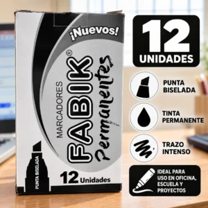 Caja 12 Marcador permanente negro biselado Fabik