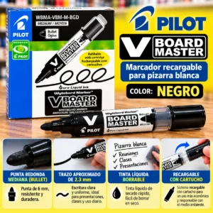 Caja 12 marcadores para pizarra negro Pilot