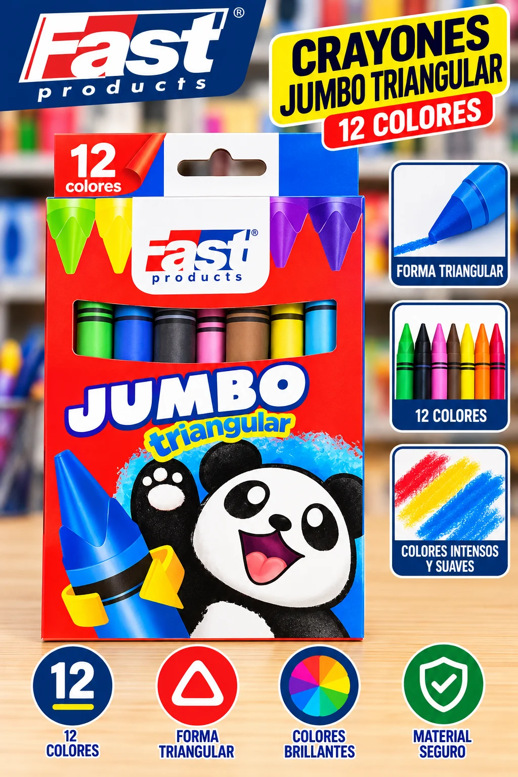 Crayon cera Fast 12 colores jumbo triangular