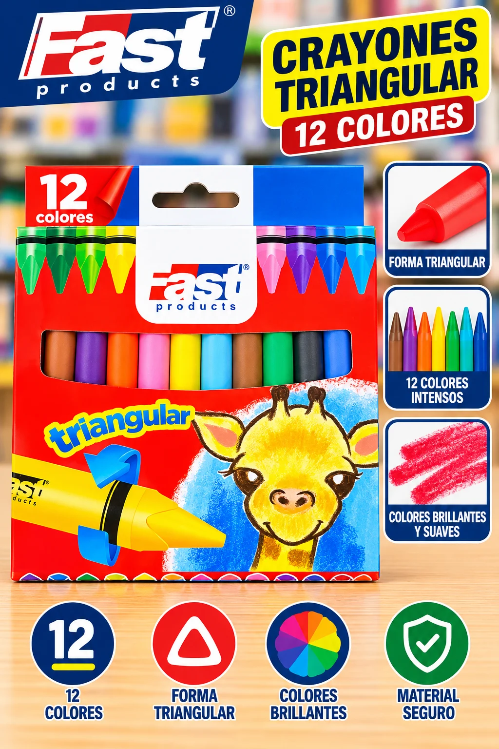 Crayon de cera Fast 12 colores jumbo redondo