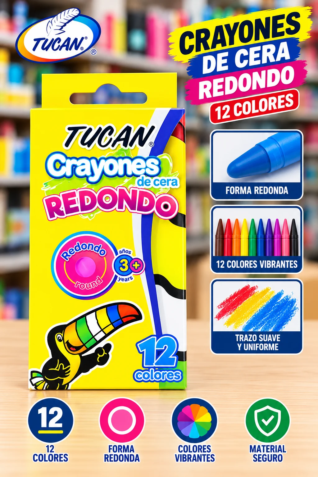 Crayones de cera redondo 12 colores