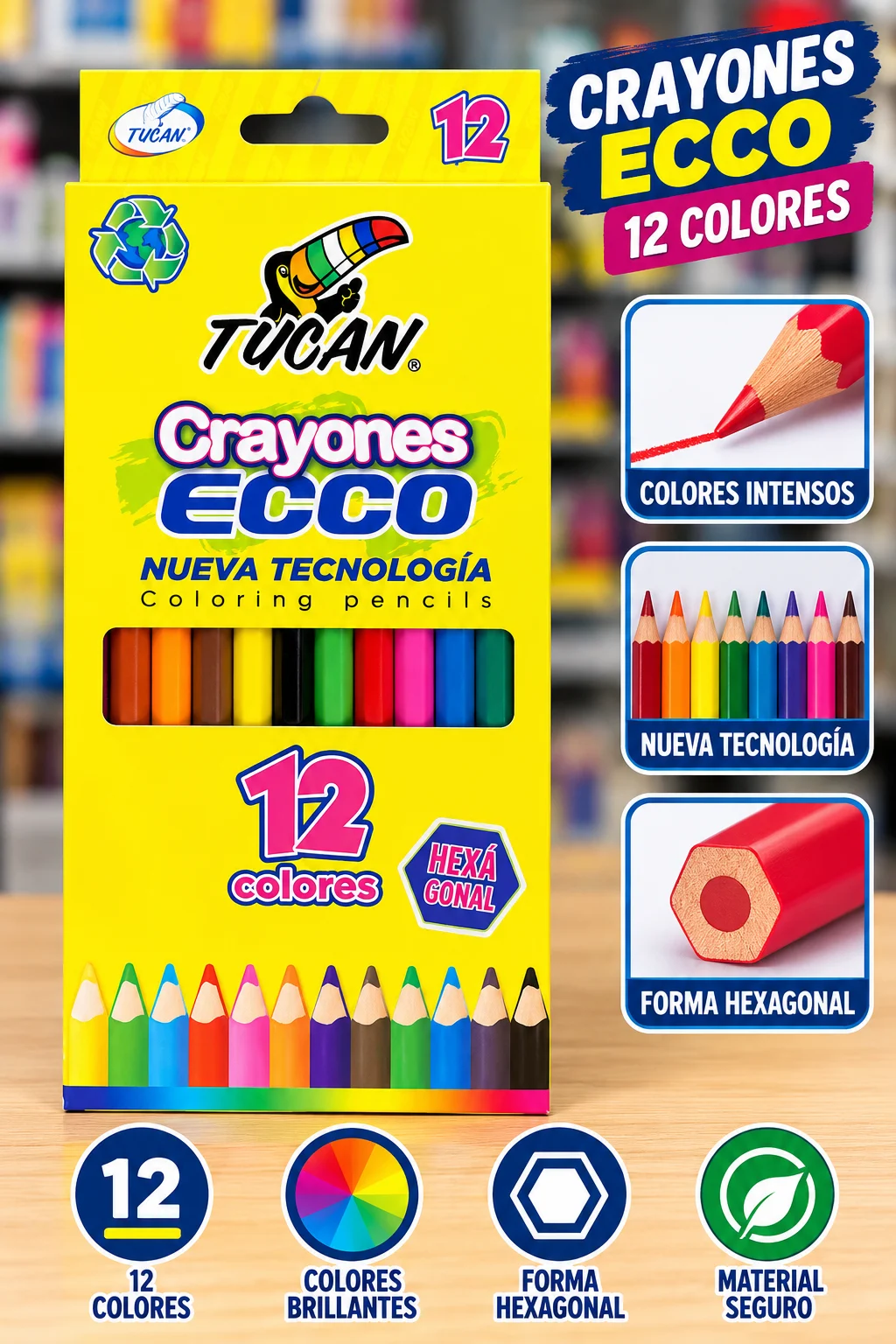 Crayones madera ecco 12 colores Tucan
