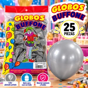 Globos buffone 25 piezas plateado No. 9