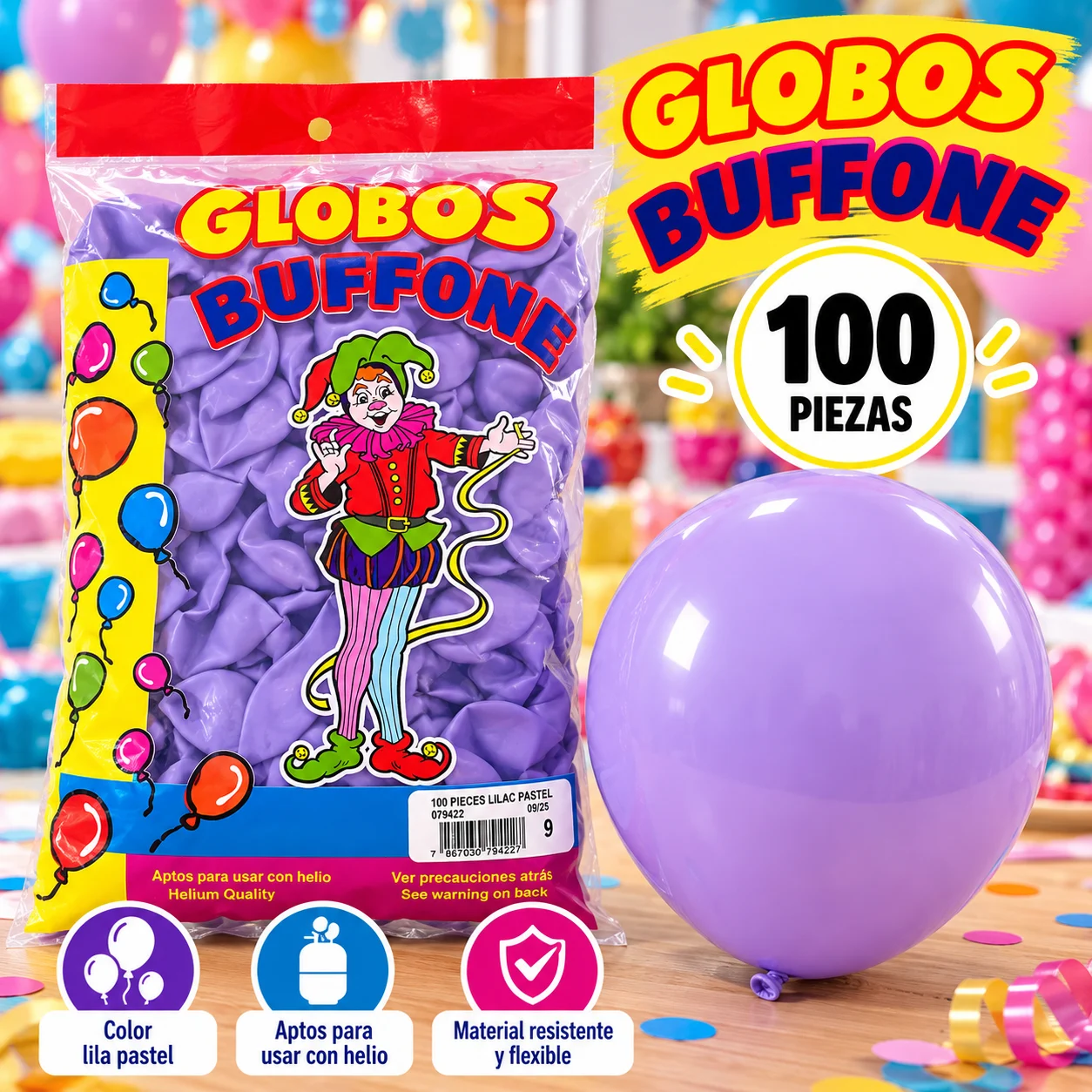Globos bufone 100 piezas lila pastel No. 9