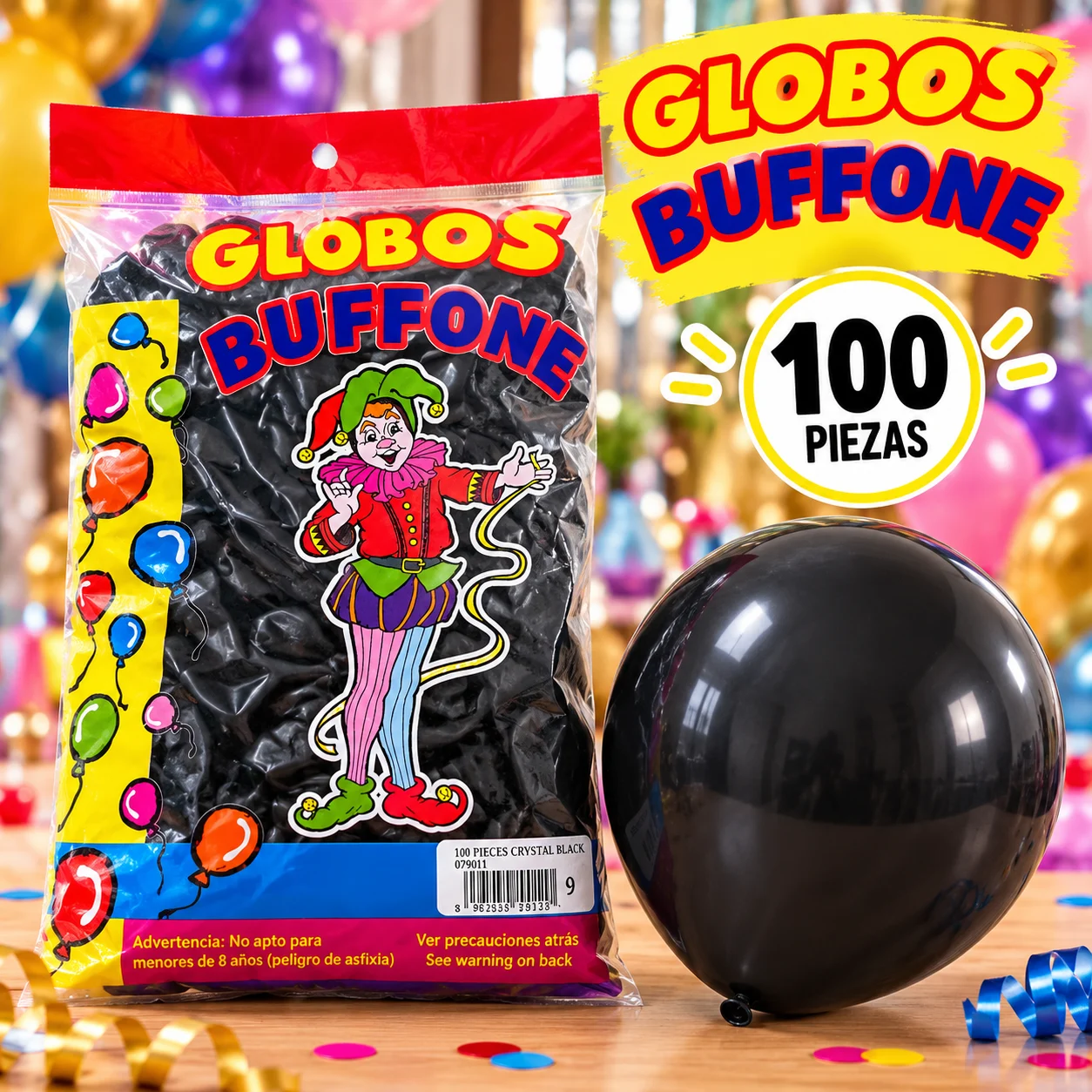 Globos bufone 100 piezas negro cristal No. 9