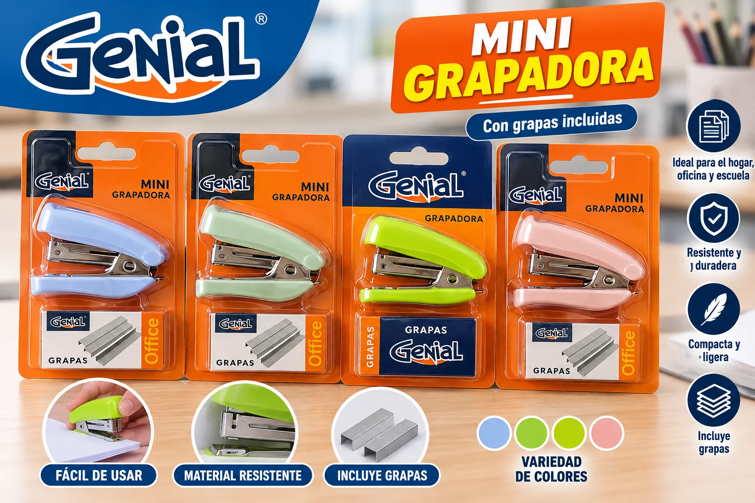Grapadora mini GENIAL c/grapa
