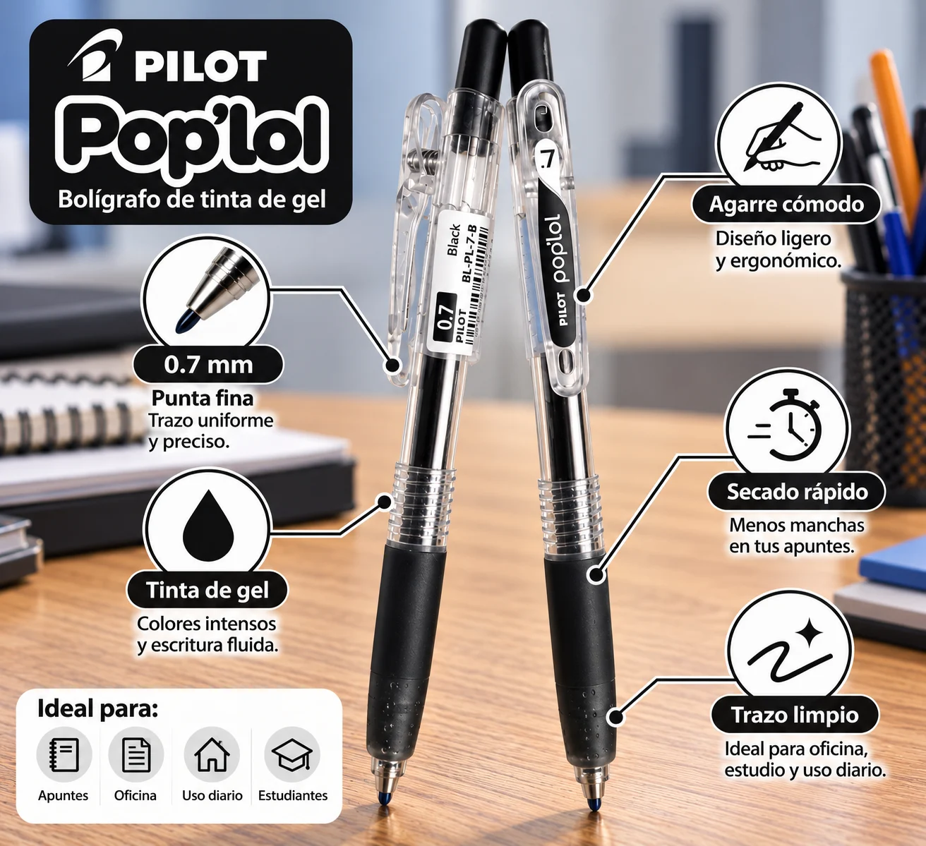 Lapicero Pilot Poplol gel negro