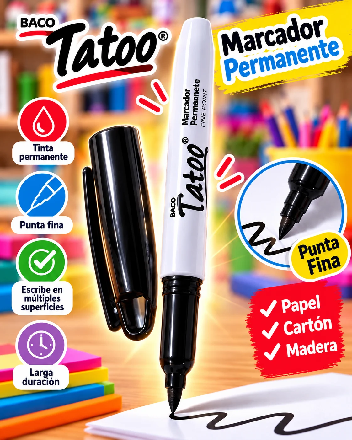 Marcador permanente Tatoo NEGRO x unidad