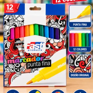 Marcador punta fina 12 colores Fast