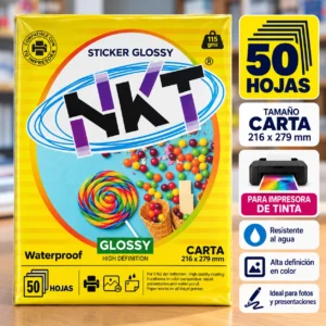 Paquete 50 hojas papel foto brillante 115g. adhesivo NKT