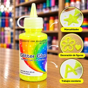 Pegamento con diamantina AMARILLO forforecente Glitter Glue Escadilu