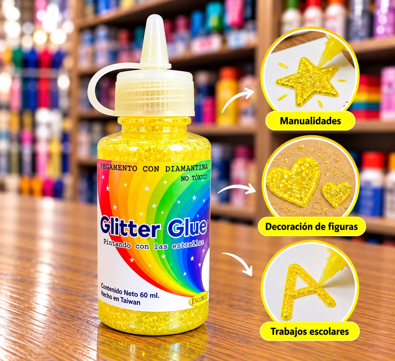 Pegamento con diamantina AMARILLO FUERTE Glitter Glue Escadilu