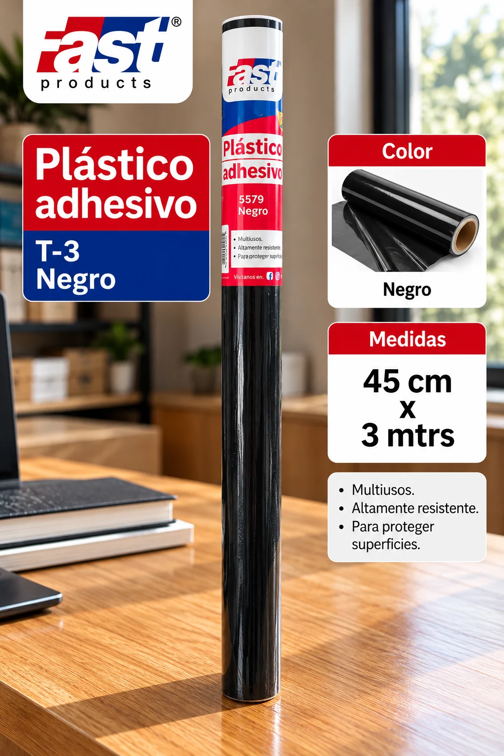 Plastico adhesivo negro 45cm x 3mts. Fast