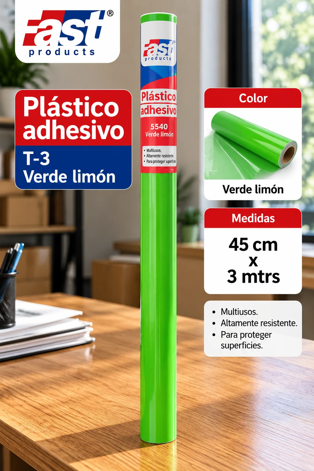 Plastico adhesivo Verde limon 45cm x 3mts. Fast