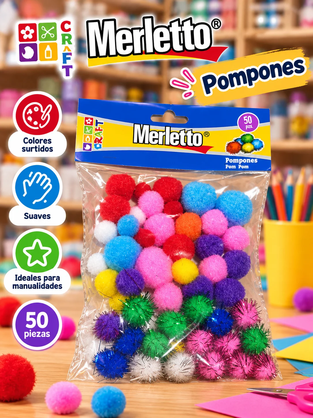 Pom pom 50 piezas MERLETTO surtido
