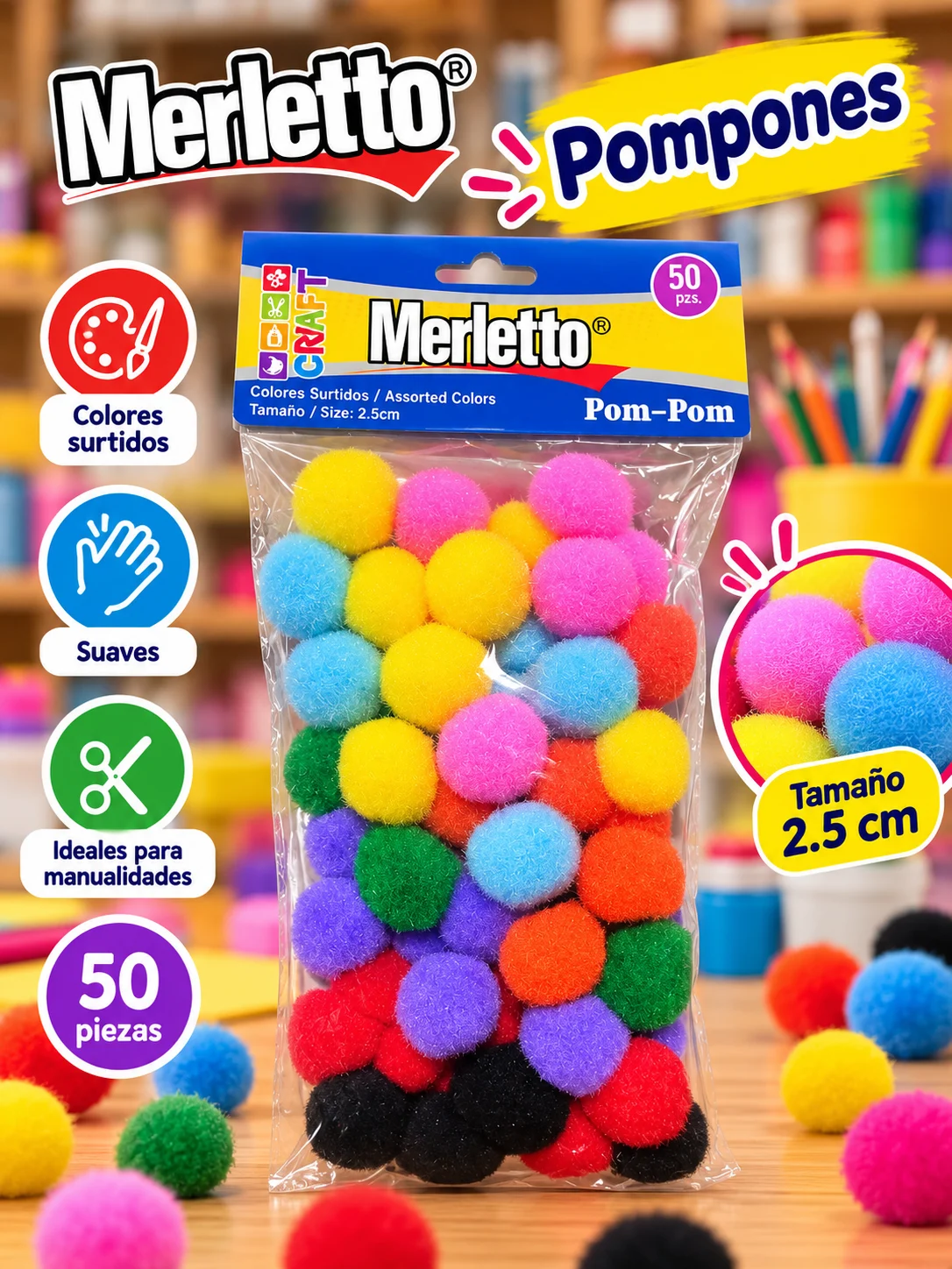 Pom pom de colores pa50 Merletto 2.5cm