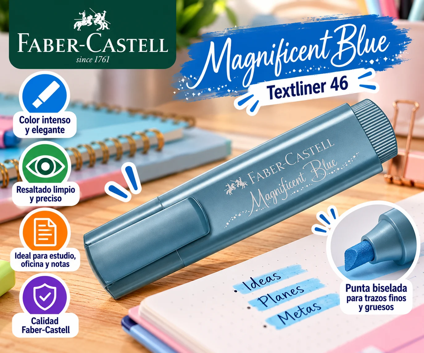 Resaltador azul metalico Faber castell
