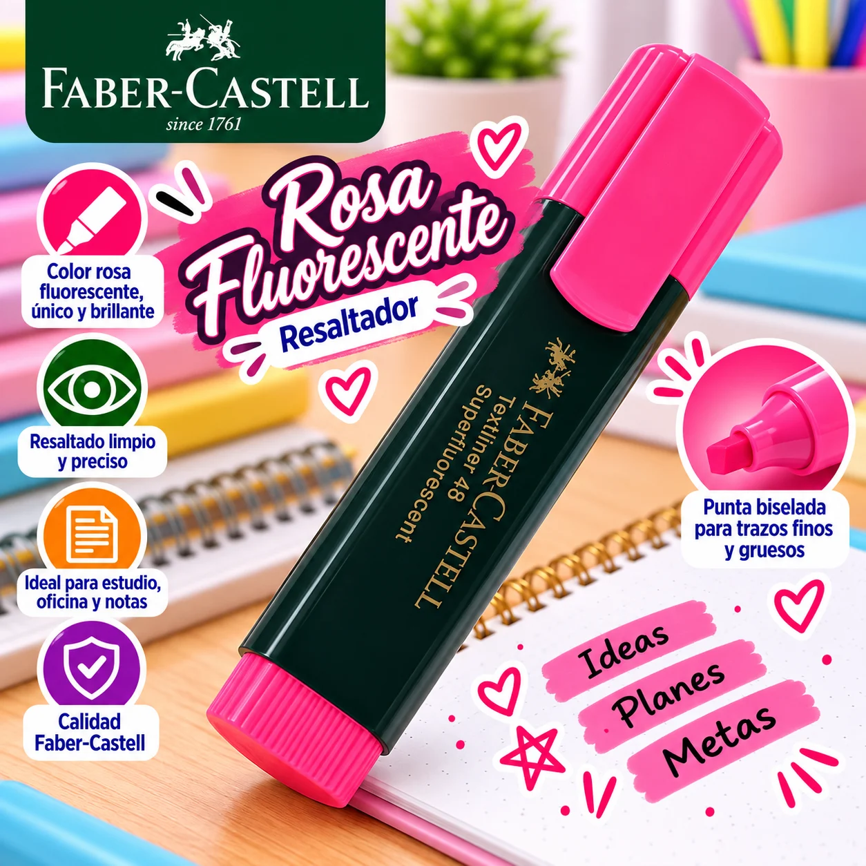 Resaltador convencional rosado Faber castell