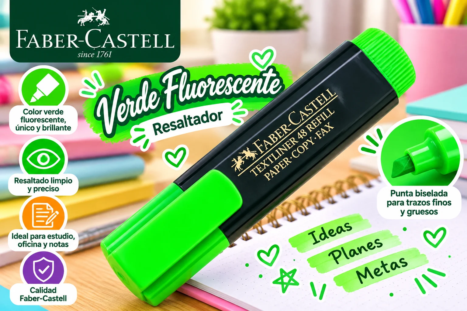 Resaltador convencional verde Faber castell