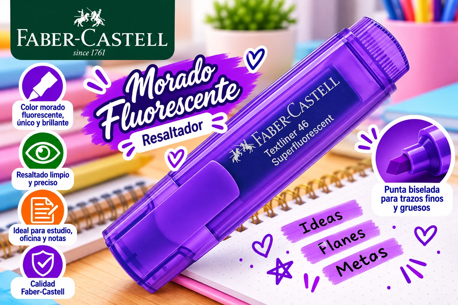 Resaltador morado fosforescente Faber castell
