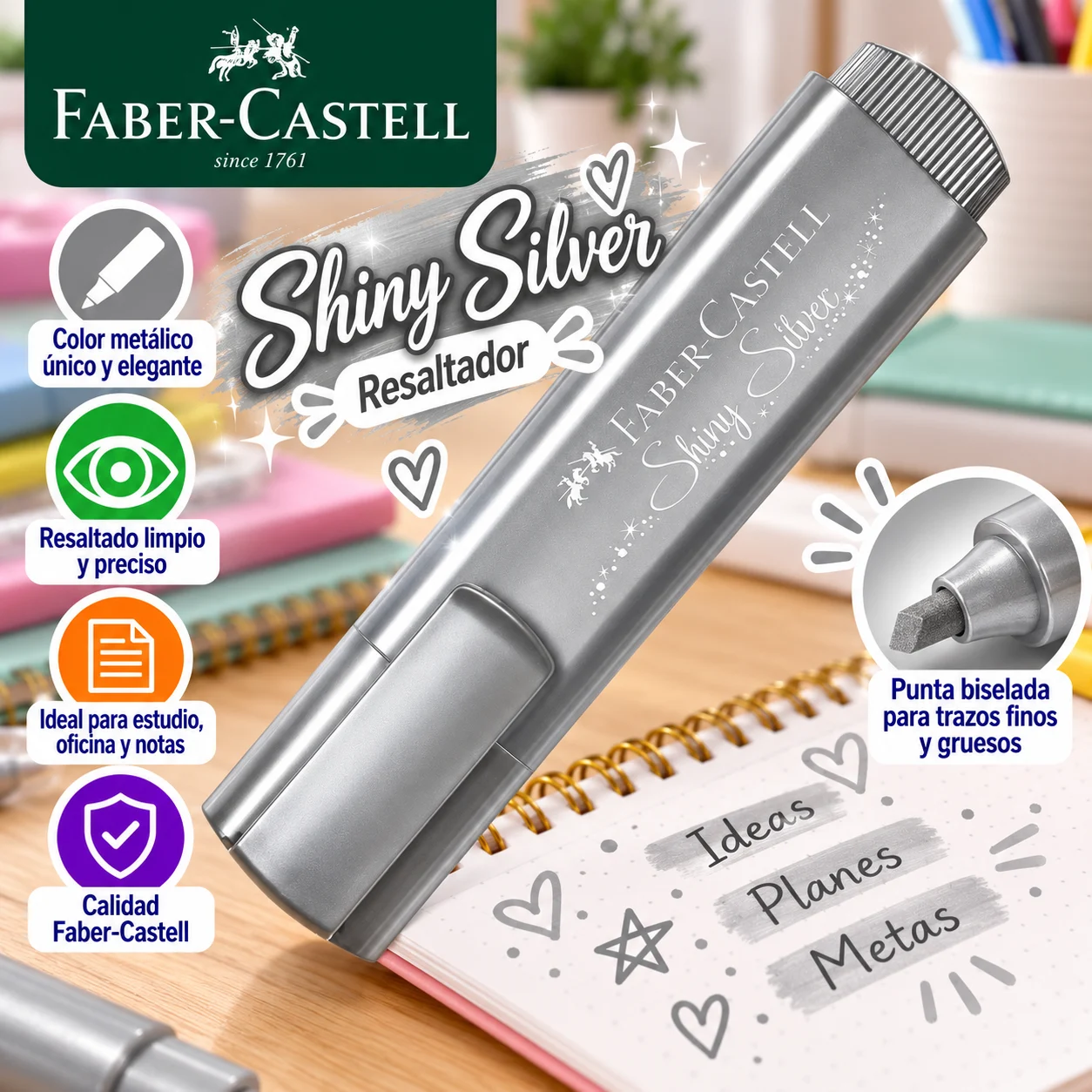 Resaltador plateado metalico Faber castell