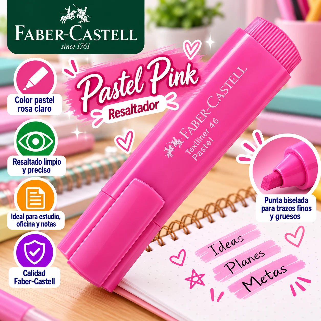 Resaltador rosa pastel Faber castell